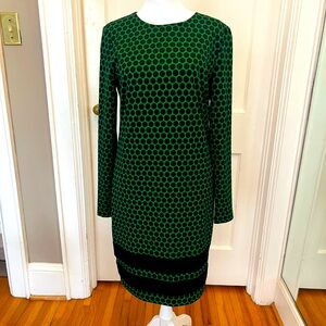 Michael Kors Green and Navy Long Sleeve Sheath Dress